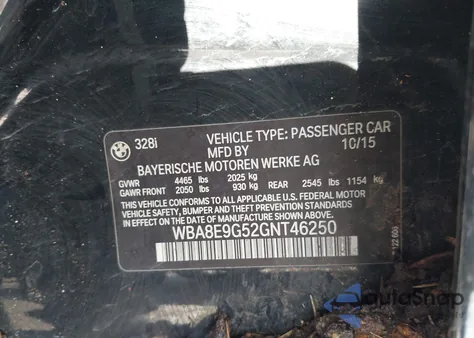 2016 BMW 328I z USA, uszkodzony, nr VIN WBA8E9G52GNT46250